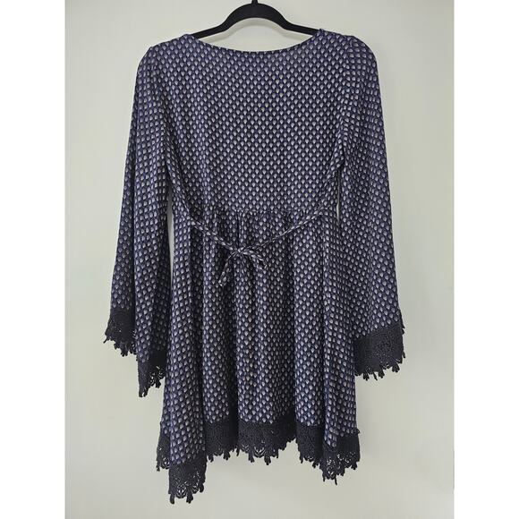 Blue Rain Crocheted Long Sleeve Peasant Dress SzM Rayon Blue - Picture 6 of 12